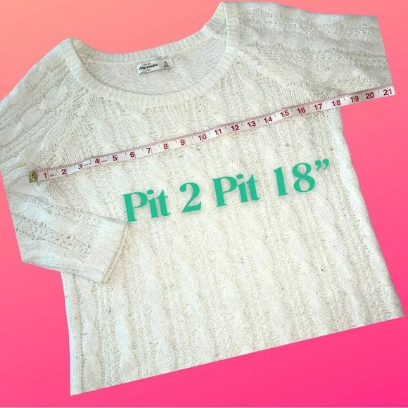 Abercrombie & Fitch White Cable Knit Sweater Jessica Simpson Pom Pom Beanie Set - Picture 3 of 7
